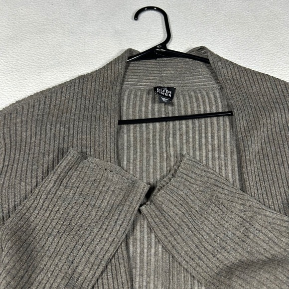 Eileen Fisher Sweaters - Eileen Fisher Cardigan Womens XL Grey Ribbed Knit 100% Cotton Open Front Sweater